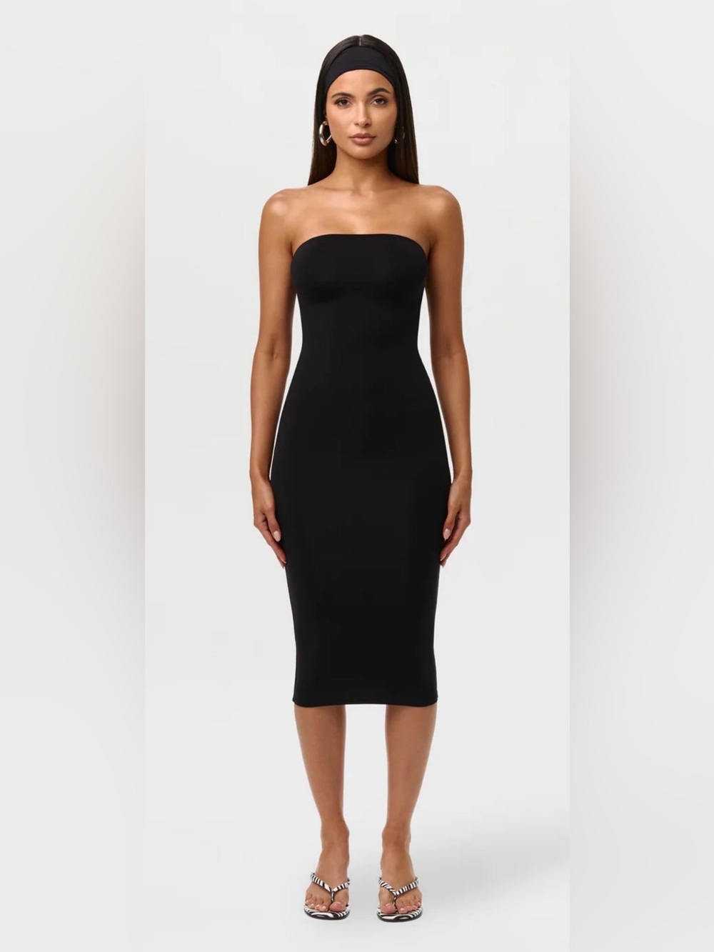 naked wardrobe Black Strapless Bodycon Midi Dress